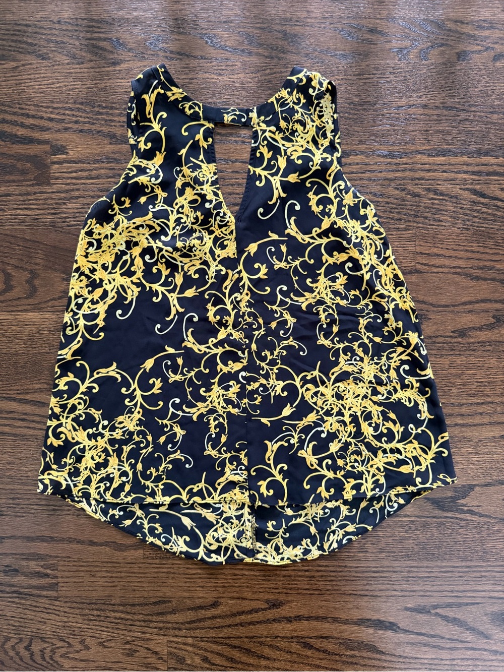 Bloomingdale’s Aqua Brand Black Sleeveless Blouse with Gold Scroll Print